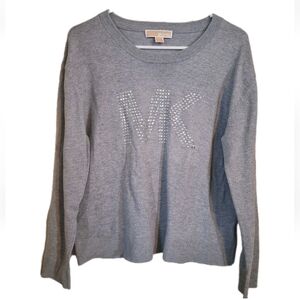 Michael Kors Women's Silver Studded MK Logo Sweatshirt Heather Gray Size Large